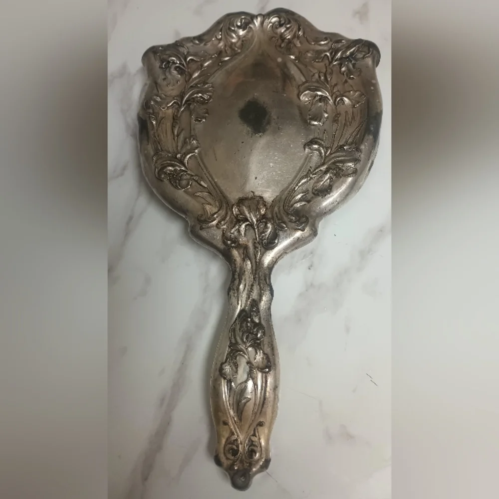 Antique Art Nouveau Sterling Silver Hand Mirror & Comb
